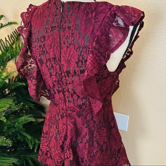 NWOT Lulus Molinetto Burgundy Lace Ruffled Tiered Sleeveless Maxi Dress - Picture 7 of 16